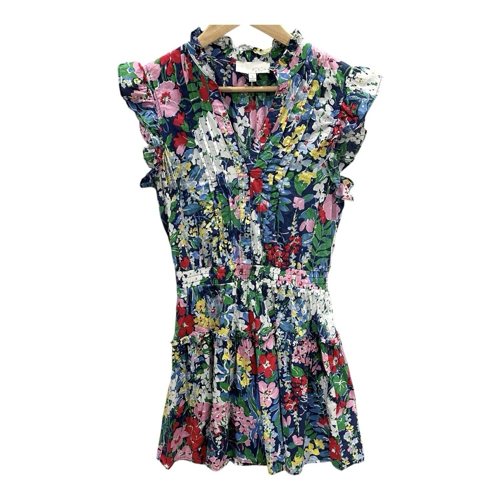 PINCH Pretty Garden Mini‎ Dress Size S Women's Floral Smocked Waist V-neck